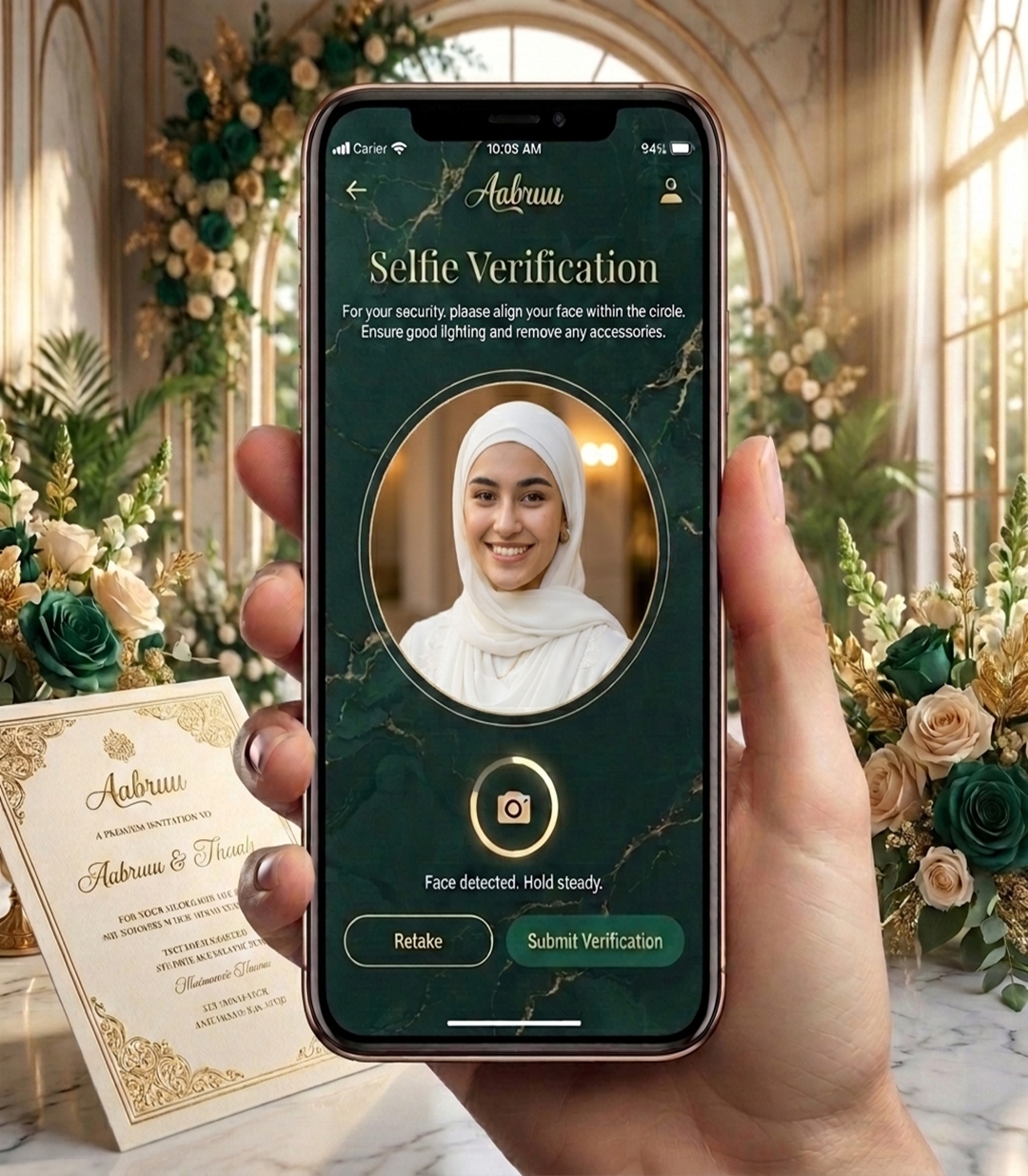 Aabruu app screens showing a profile and a match